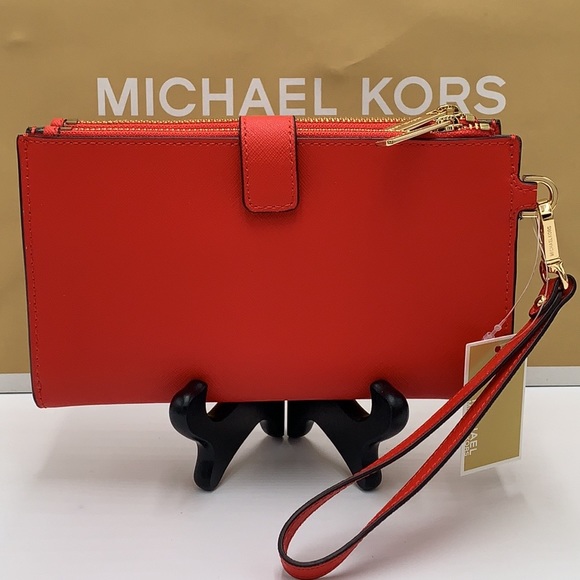 MICHAEL KORS LARGE DOUBLE ZIP WRISTLET WALLET DARK SANGRIA COLOR - Picture 6 of 12